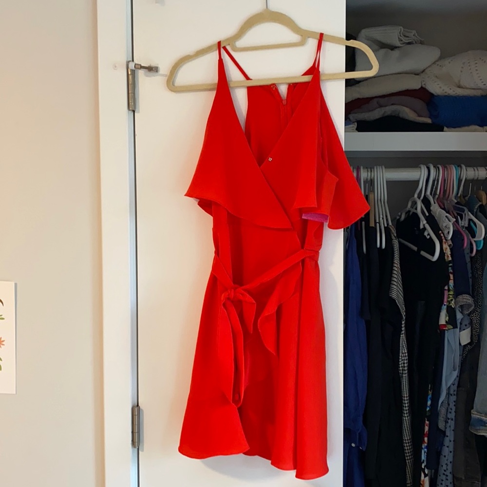 DO + BE orange/red wrap tie dress